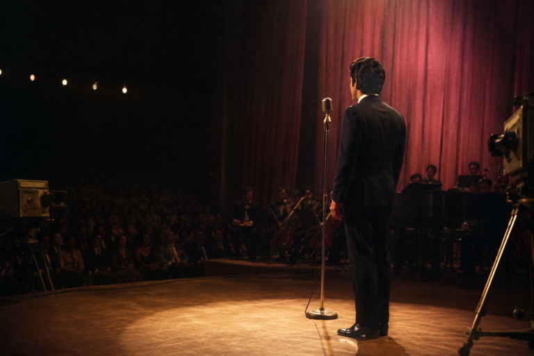 Cantante en un escenario de 1970 durante un festival de la canción latina